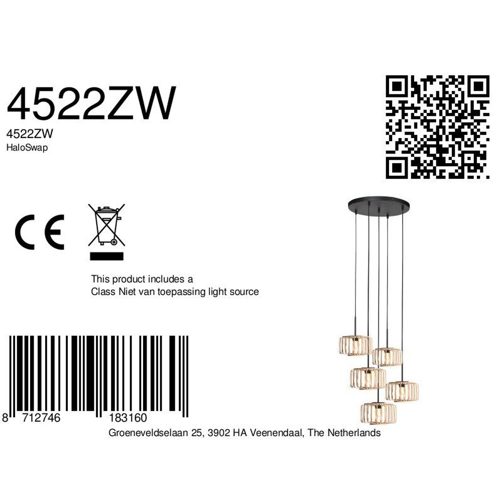 5-lichts hanglamp HaloSwap rond Ø 50cm Steinhauer 8712746183160