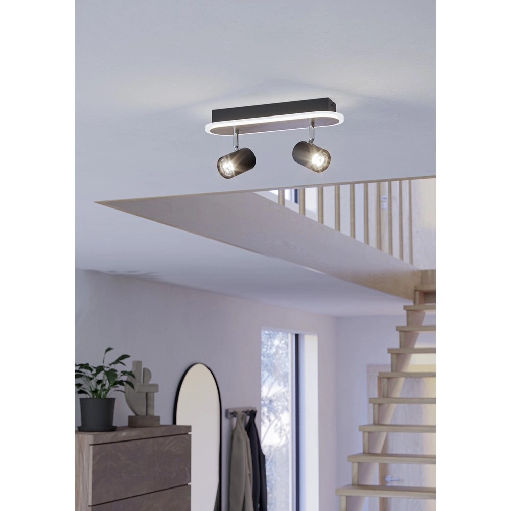 Led plafondspot Rimbocchi 2L - zwart - houtlook Eglo 9008606316526