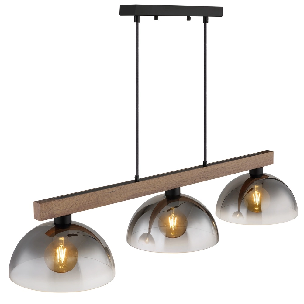 Landelijke hanglamp Romy 3-lichts zwart met hout Globo 9007371586356