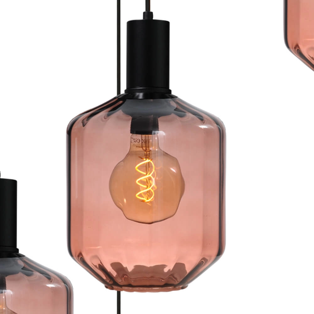 5-lichts vide hanglamp - zwart - Porto met Jagger red glazen - Ø 24cm Masterlight 8718121271118
