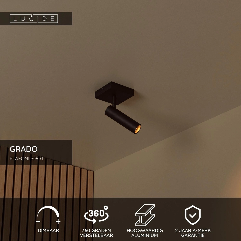 Strakke plafondlamp Grado zwart Lucide 5411212221667