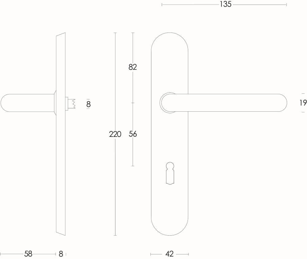 Strakke deurklink Rond sleutelgat 56mm RVS Intersteel 8714186060599