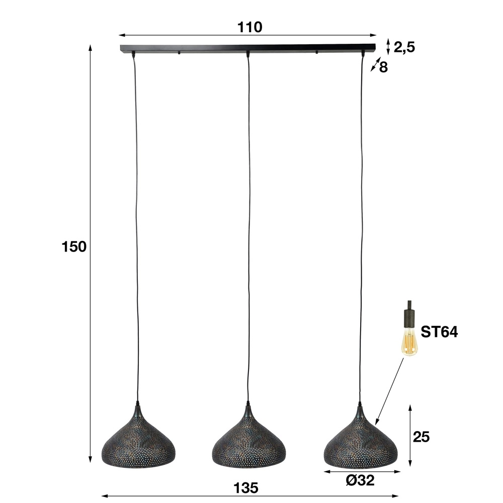 Gaatjes hanglamp Punch 3x E27 Lyora 8716803512825