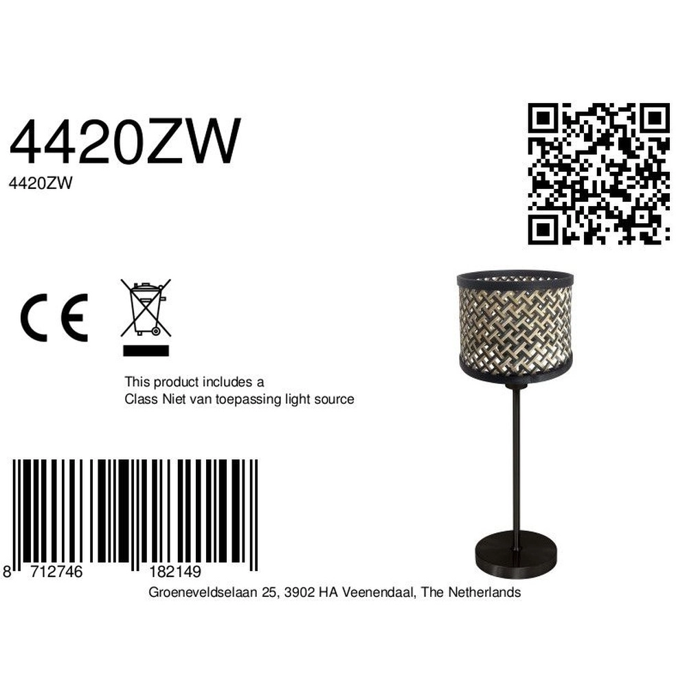 Zwarte tafellamp Noor met rotan en zwarte kap Steinhauer 8712746182149