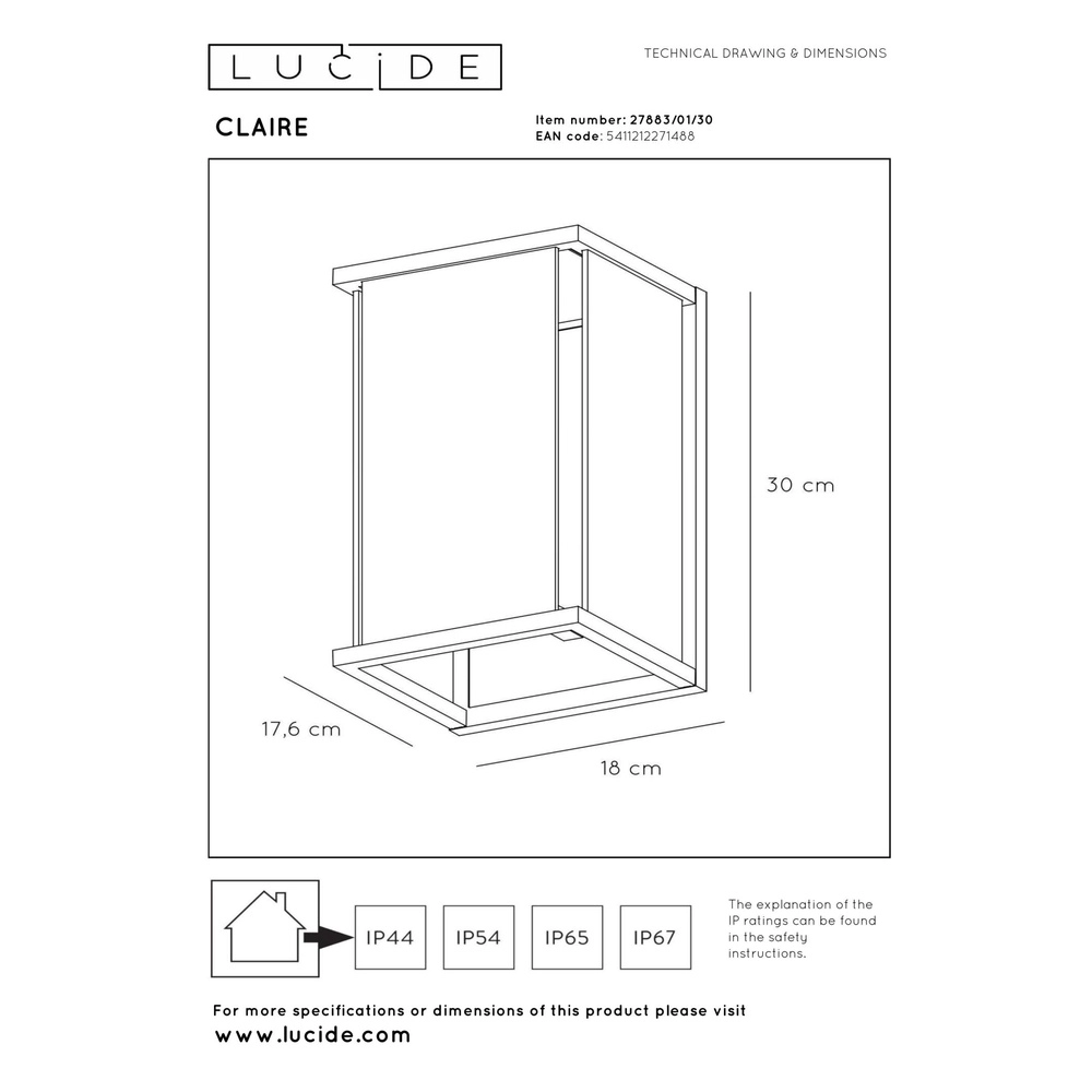 Strakke wandlamp Claire enkel antraciet Lucide 5411212271488