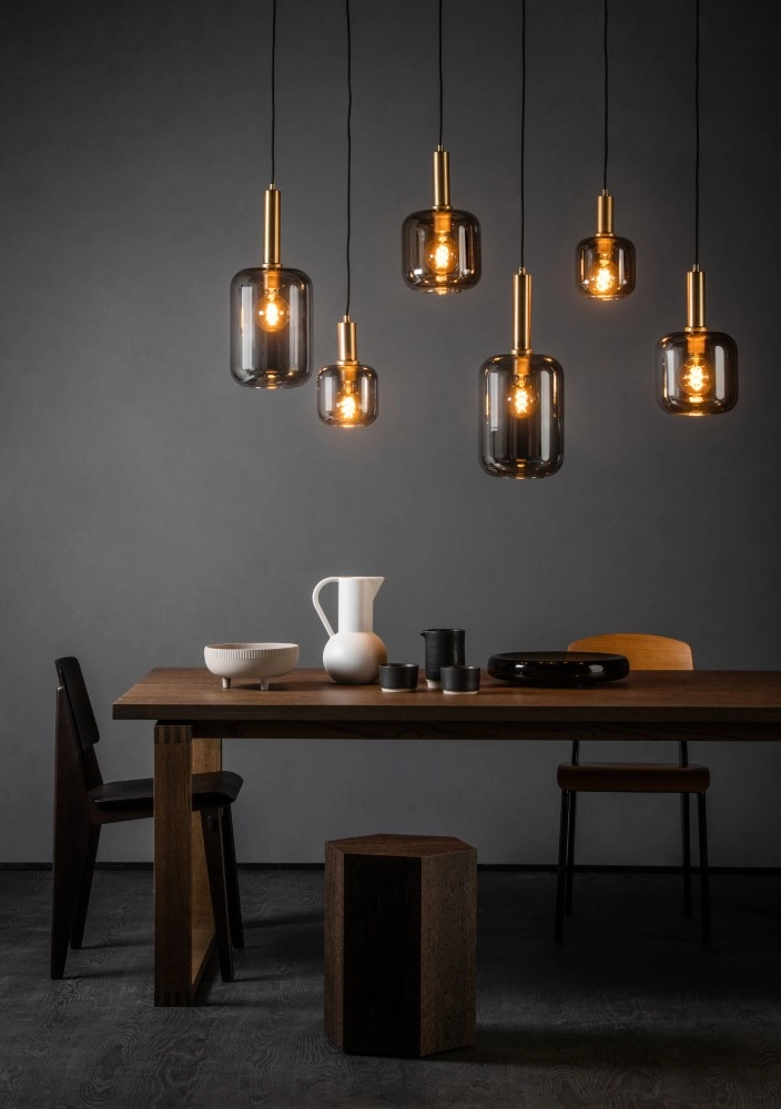 6-lichts hanglamp Joanet recht goud met smoke glas Lucide 5411212451446
