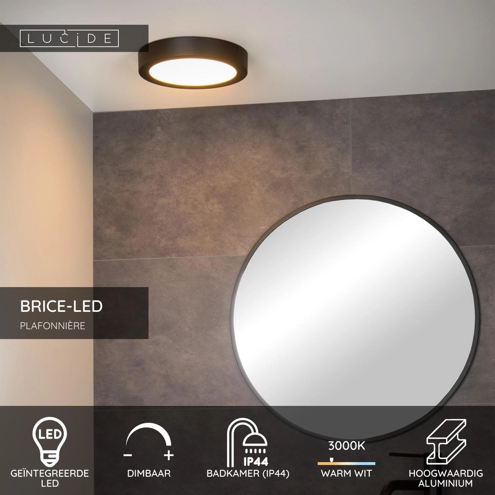 Plafonniere Brice-Led Ø 24cm - IP44 zwart Lucide 5411212281227