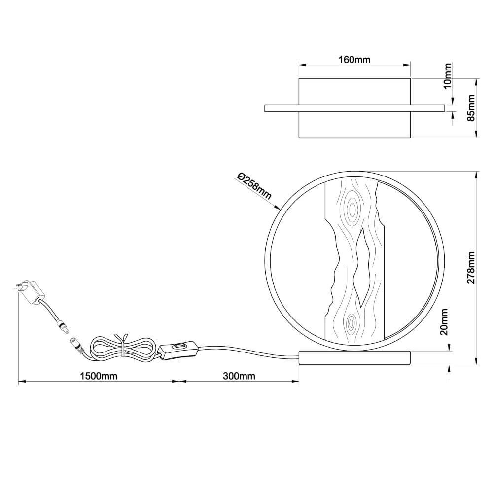 Tafellamp Chaumont rond zwart met hout Brilliant 4004353414978