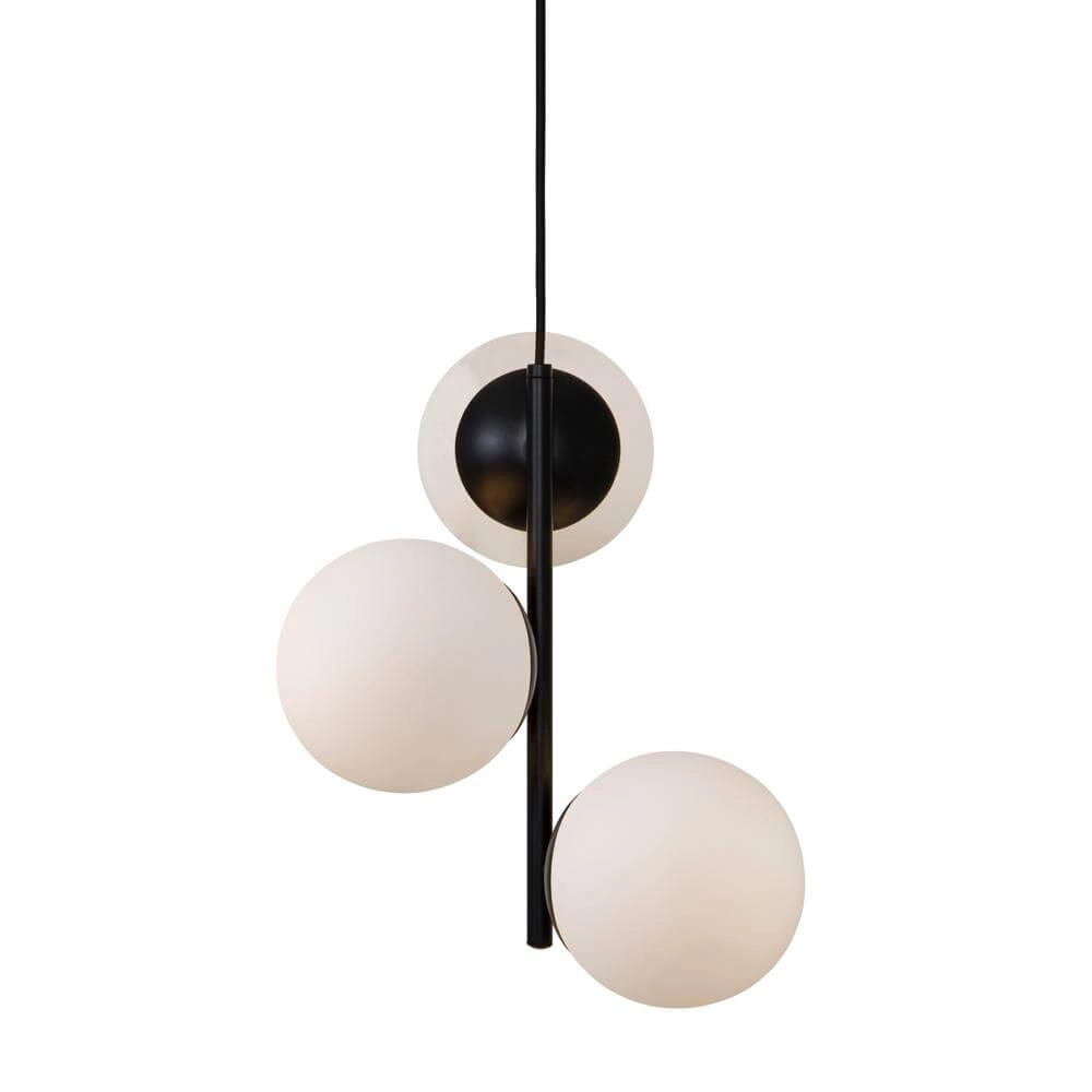Hanglamp Lilly 3-lichts zwart met witte bol Nordlux 5701581458987