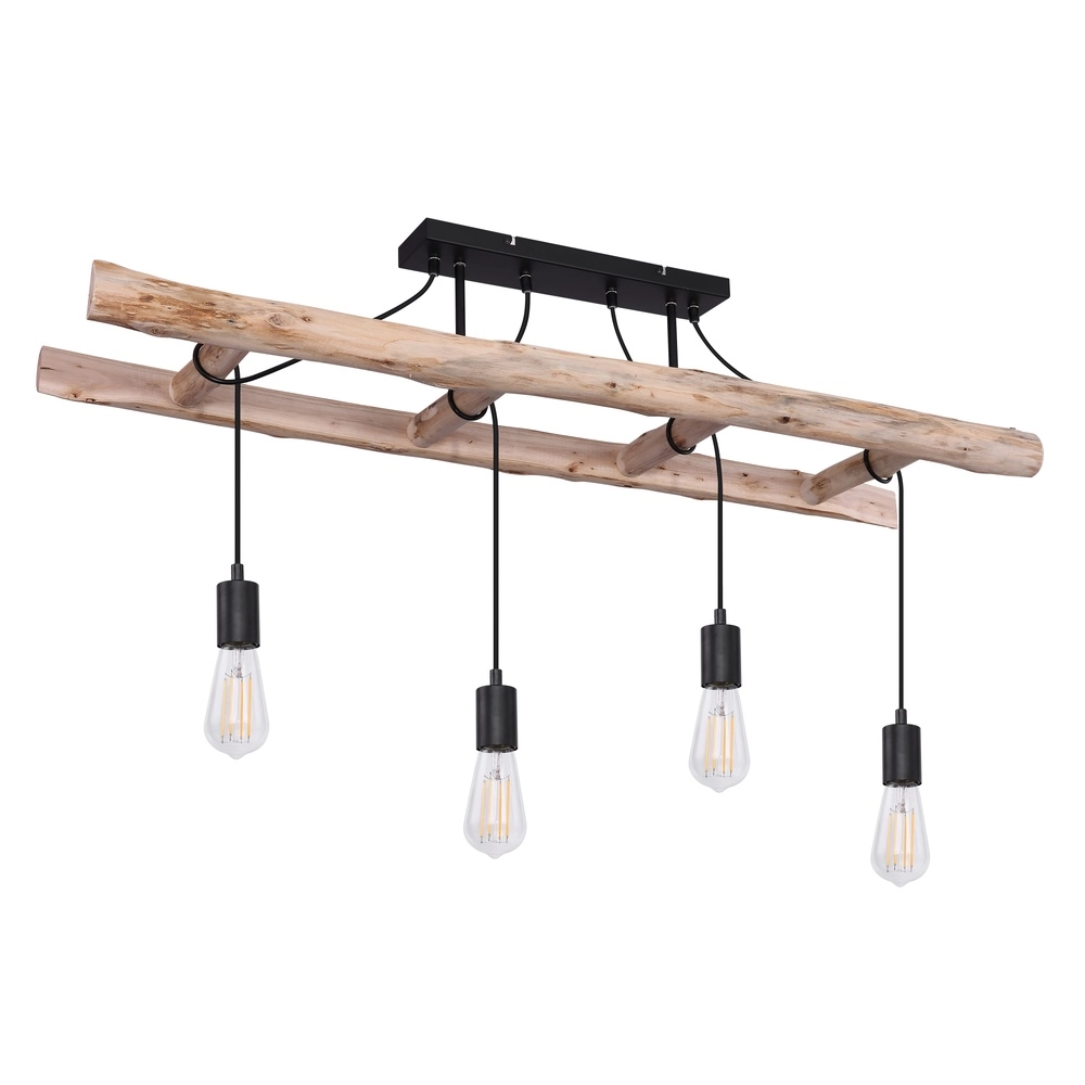 4-lichts hanglamp Irmgard hout 80cm Globo 9007371390342