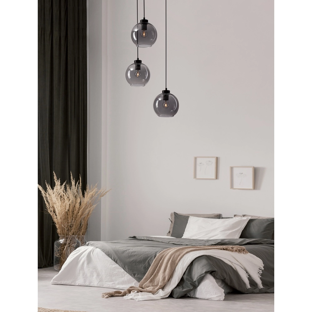 Hanglamp Palmer 3-lichts rond zwart met smoke glas