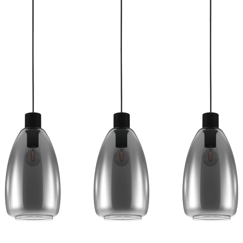 Glazen hanglamp Chelvey 3-lichts zwart met smoke glas Eglo 9002759321666