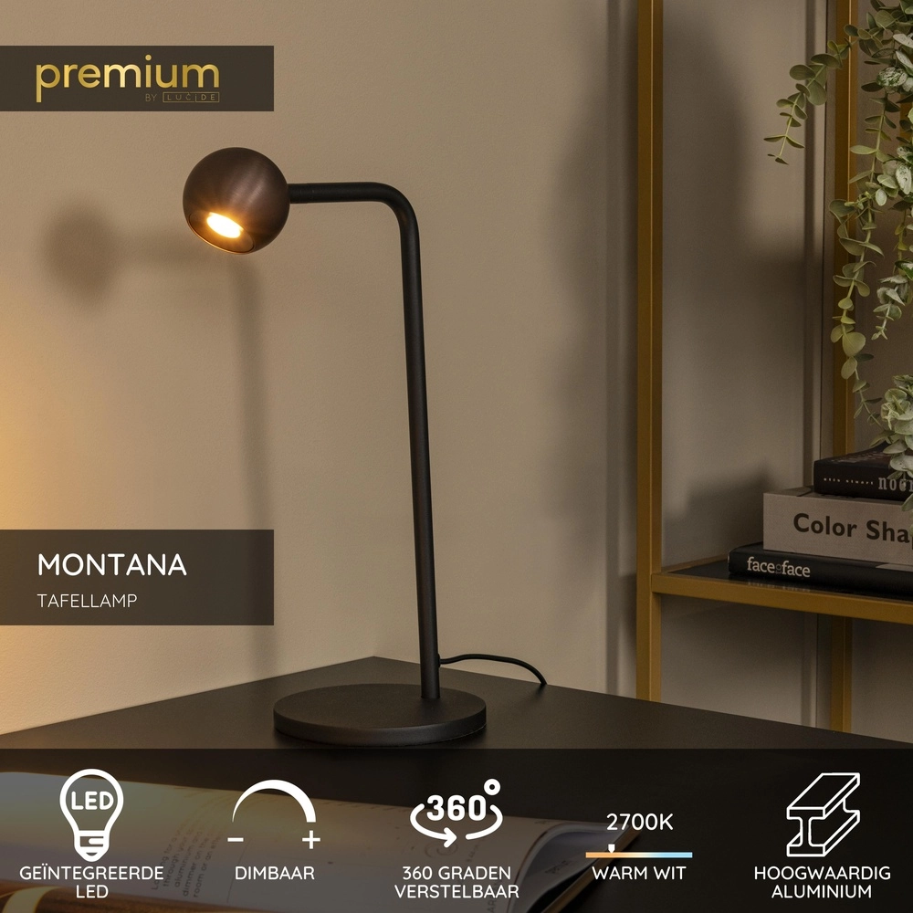 Design tafellamp Montana koffie bruin Premium by Lucide 5411212680198