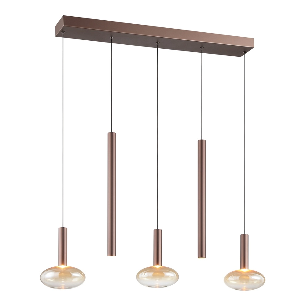 Hanglamp Veridian koffie bruin met amber glas Brilliant 4004353477942