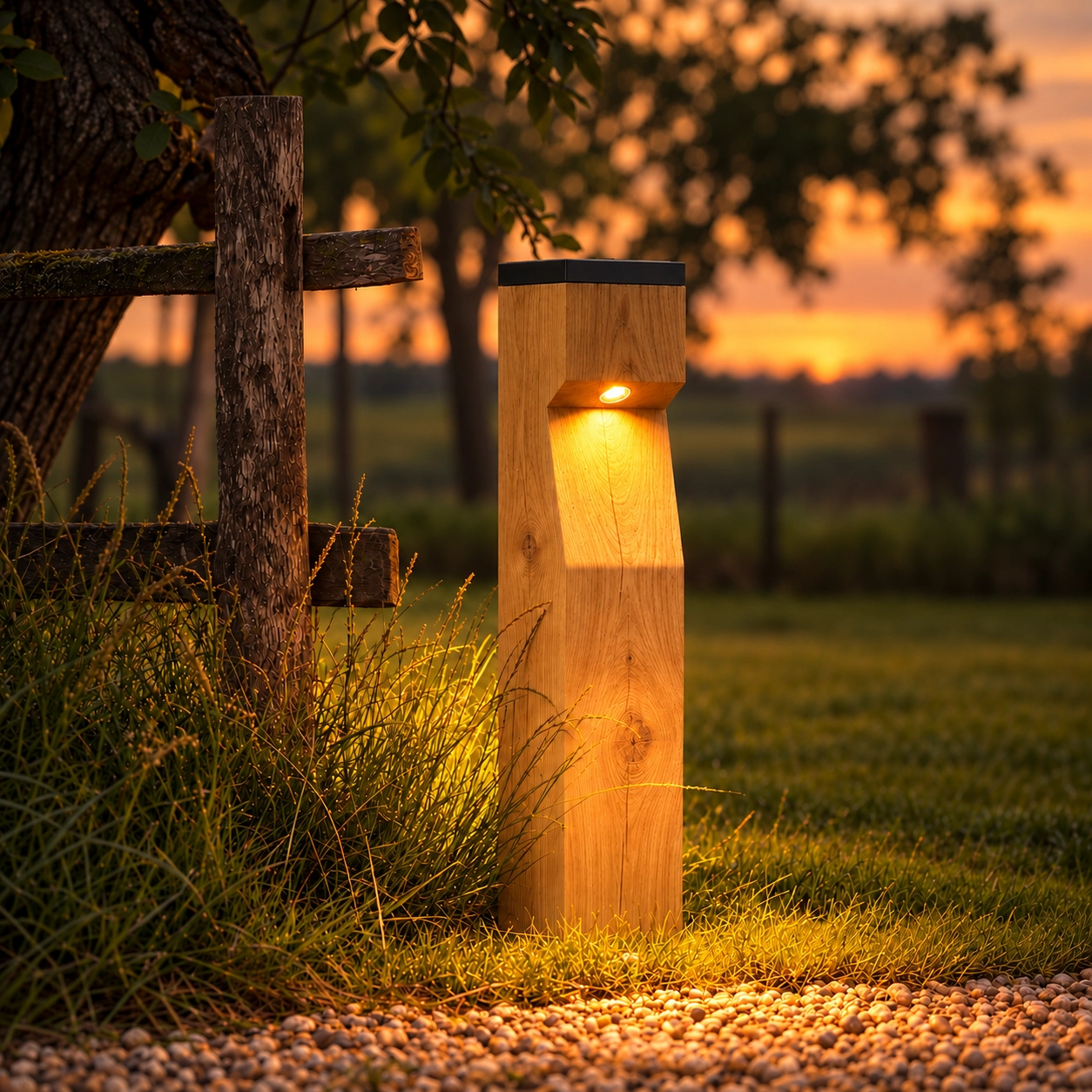 Houten solar padverlichting Eye Solar Eiken - 17,5x17,5x90 - 2200K
