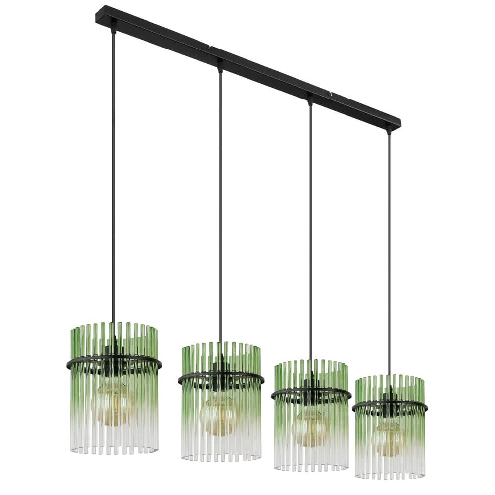 Zwarte hanglamp Gorley met groen glas 4-lichts Globo 9007371465989