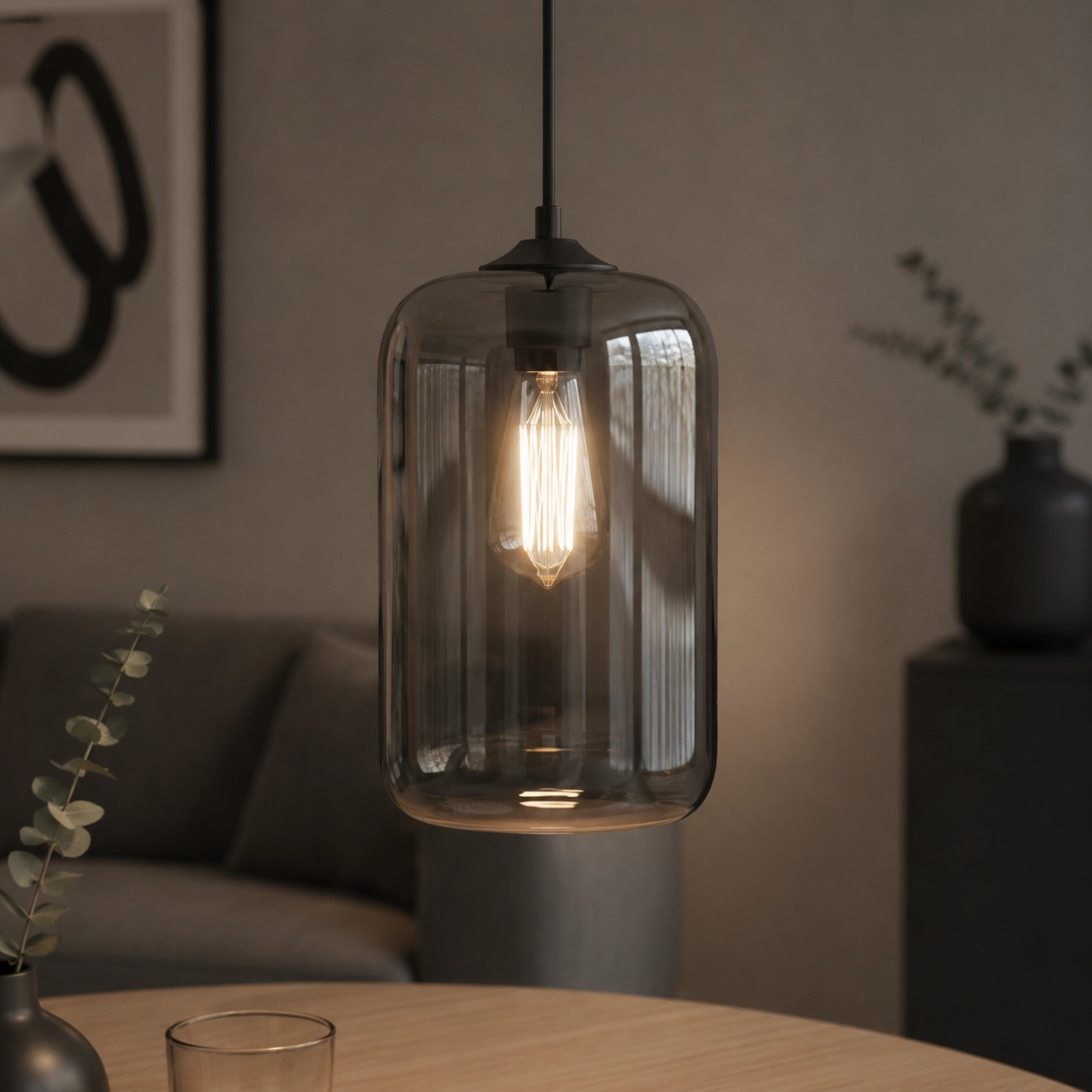 1-lichts hanglamp Botany smoke glas