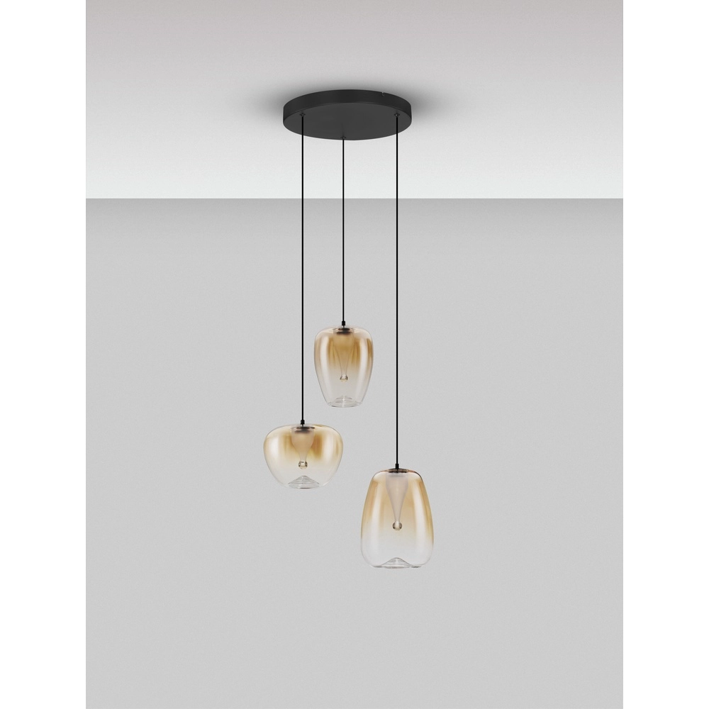 Design hanglamp Oblo 3-lichts amber glas Lyora 5212017474131