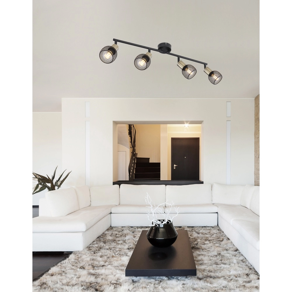 Plafondlamp Fiastra 4-lichts zwart met gaas Globo 9007371418121