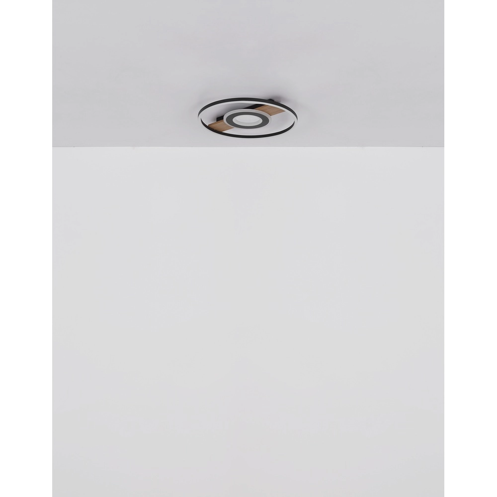 Strakke plafondlamp Pikara zwart met hout Globo 9007371465712