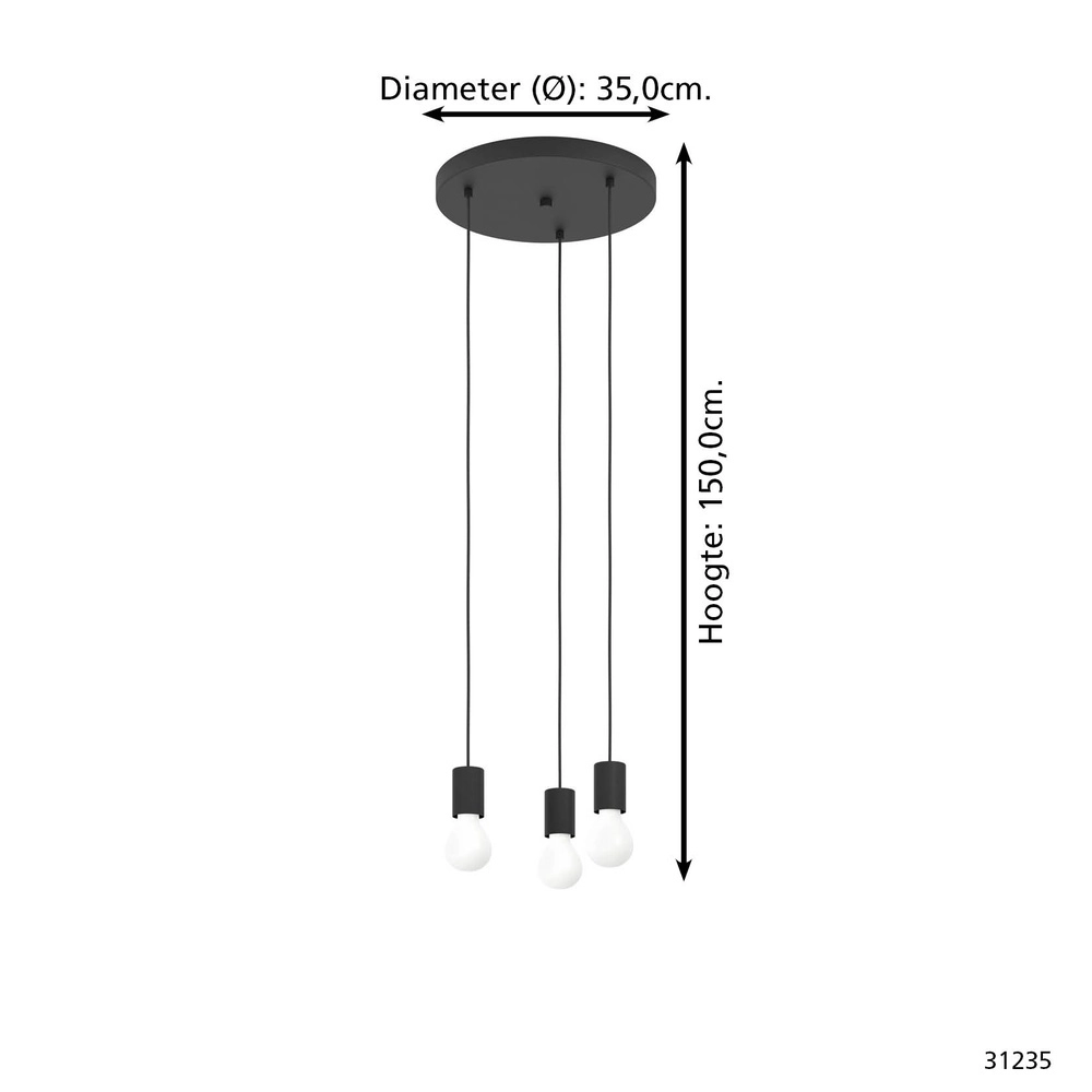 3-lichts pendel Nogalte zwart Eglo 9002759312350