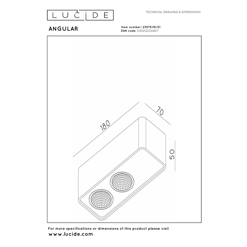 2-lichts plafondlamp Angular wit Premium by Lucide 5411212234407