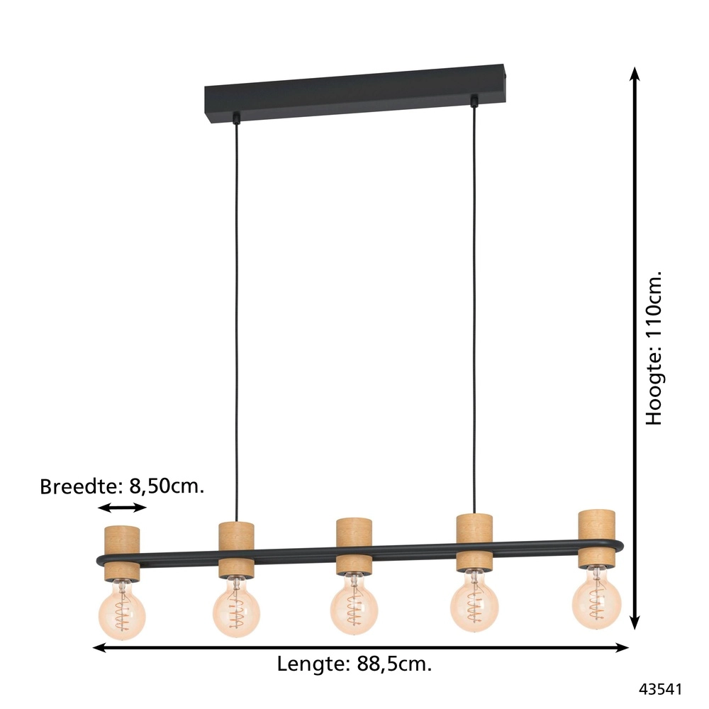 Hanglamp Chieveley met houtlook - 5x E27 Eglo 9002759435417