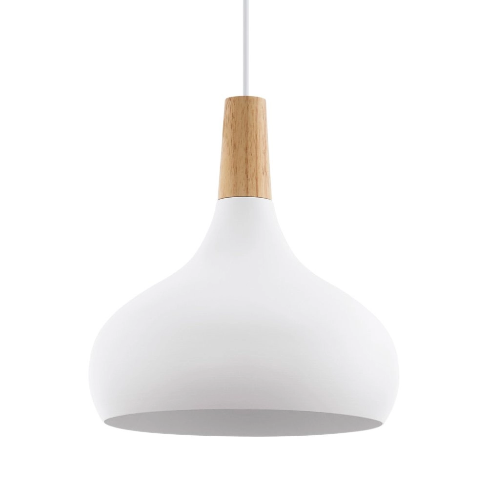 Moderne hanglamp Sabinar 28cm wit met houtbruin Moderne hanglamp Sabinar 28cm wit met houtbruin