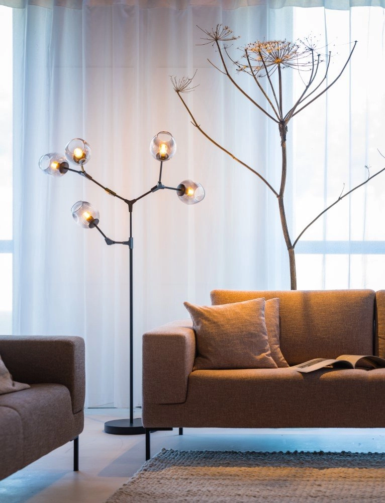 Design vloerlamp Lime 5-lichts zwart met smoke glas ETH 8720195300748