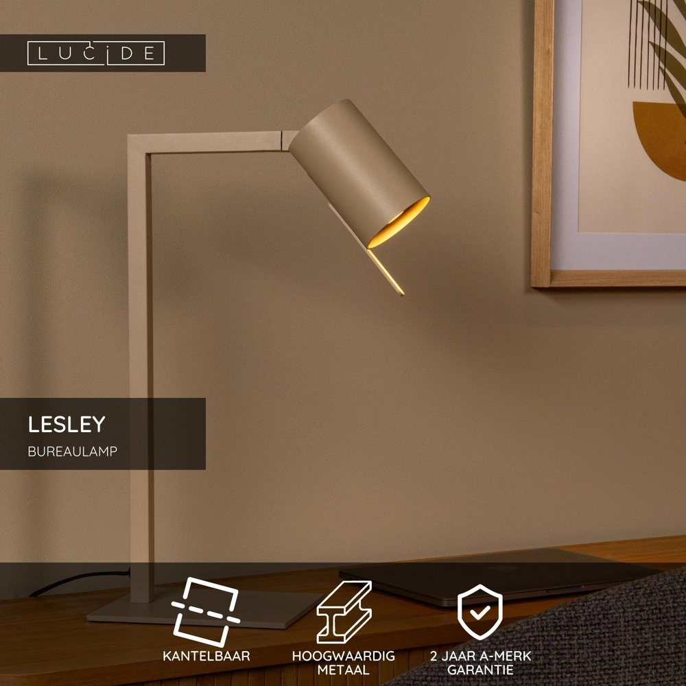 Moderne bureaulamp Lesley zand bruin Lucide 5411212032089