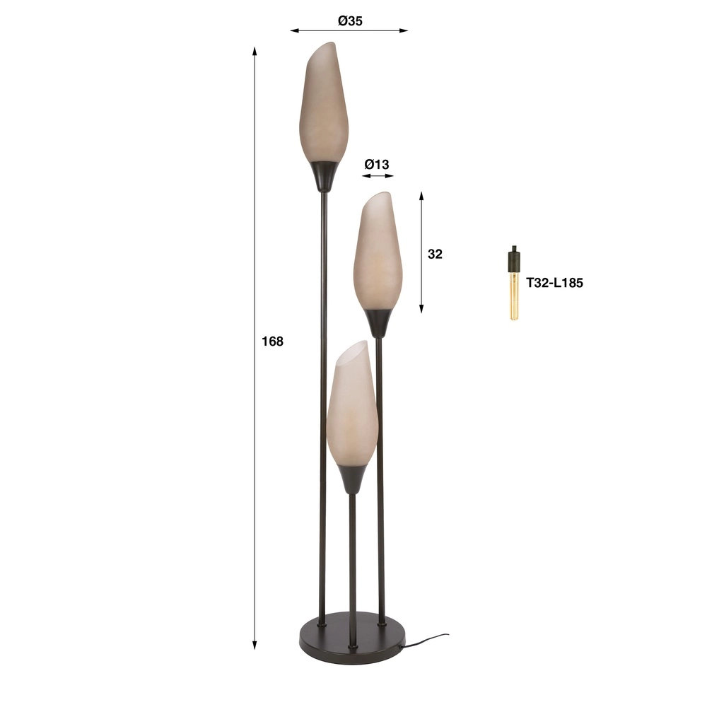 Glazen vloerlamp Cocoon 3x E27 - 168cm - frosted glas Lyora 8716803511873