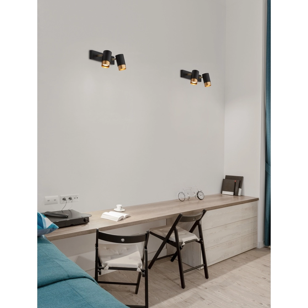 Plafondspot Pogno 2-lichts zwart met goud Lyora 5212017430847