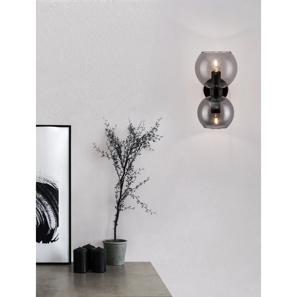 Wandlamp Palmer zwart met smoke glas