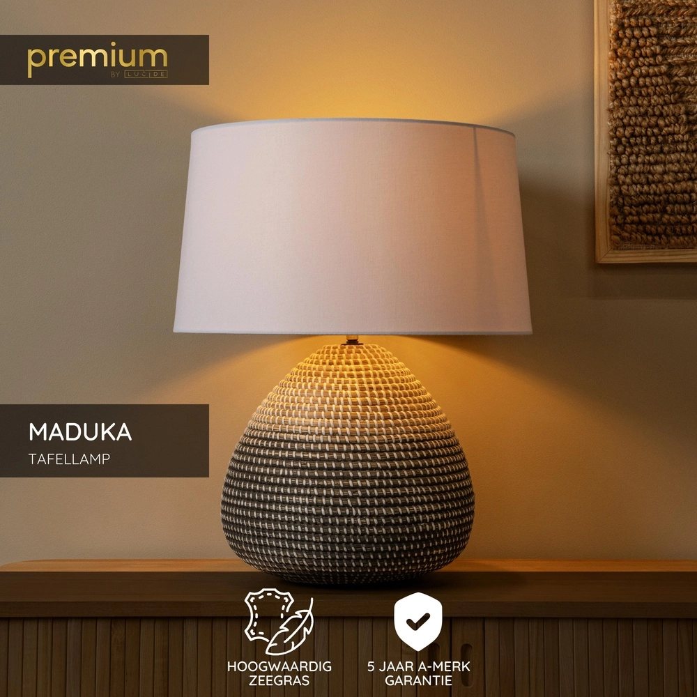Zeegras schemerlamp Maduka Ø 45cm - zwart/bruin met witte kap Premium by Lucide 5411212106094