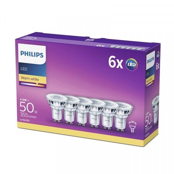 Led lamp 4,6W - GU10 - Led doos van 6