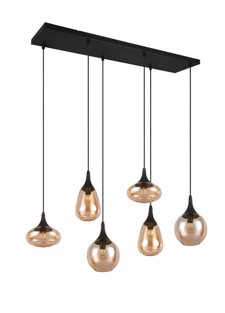 6-lichts hanglamp Lumina met amber glas Trio 4017807577730
