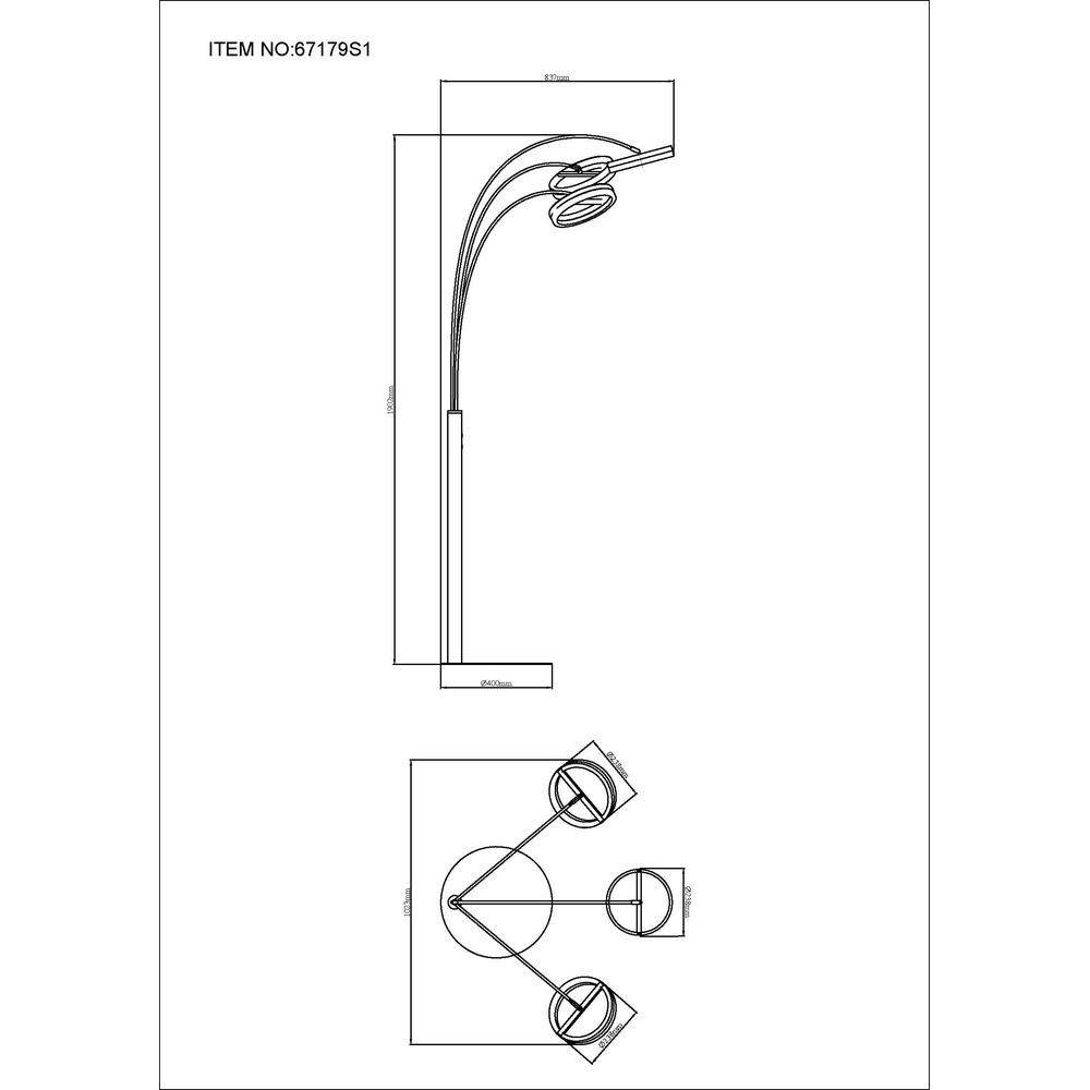 Design vloerlamp Della 3-lichts zwart Globo 9007371468744