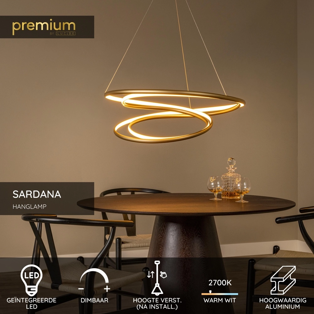 Design hanglamp Sardana Ø 80cm krul goud Premium by Lucide 5411212520890