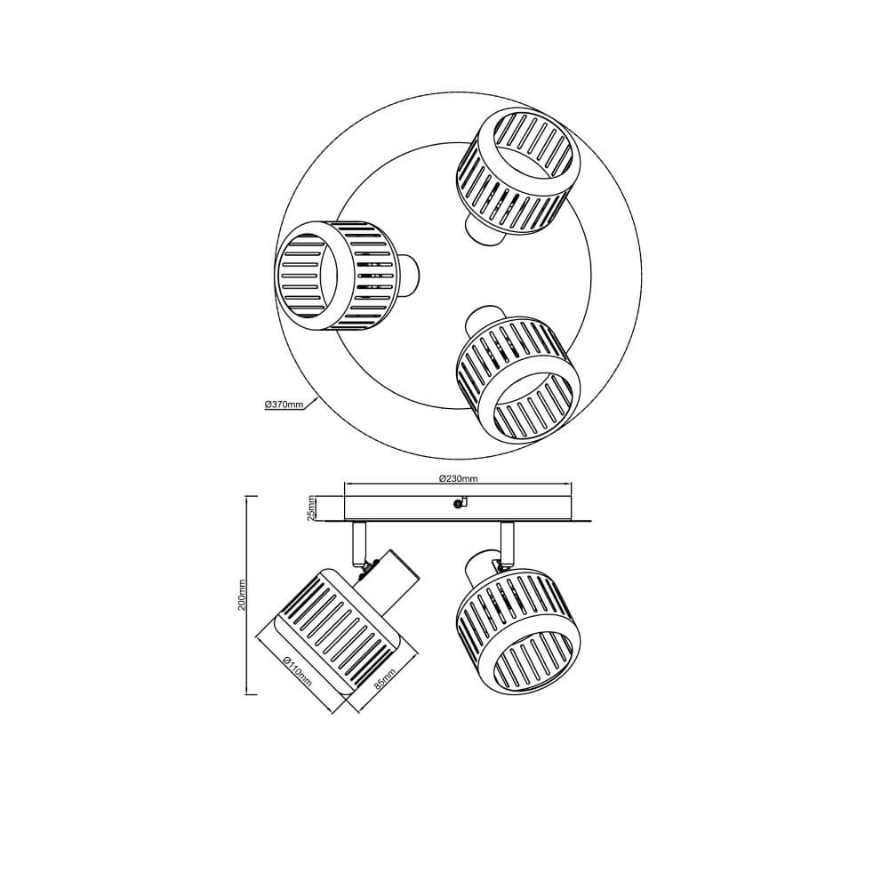 3-lichts plafondlamp Tyas zwart met goud Brilliant 4004353424342
