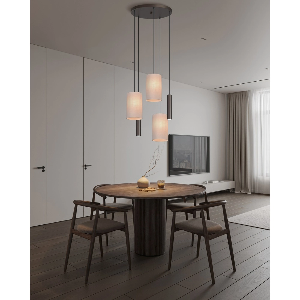 5-lichts hanglamp Lisbourg cacao met off white kap Masterlight