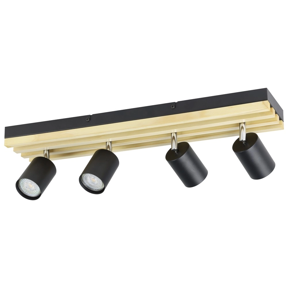 Moderne spot Cembrano 4-lichts zwart met hout