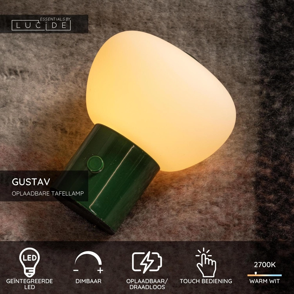 Tafellamp oplaadbaar Gustav groen Lucide 5411212442017