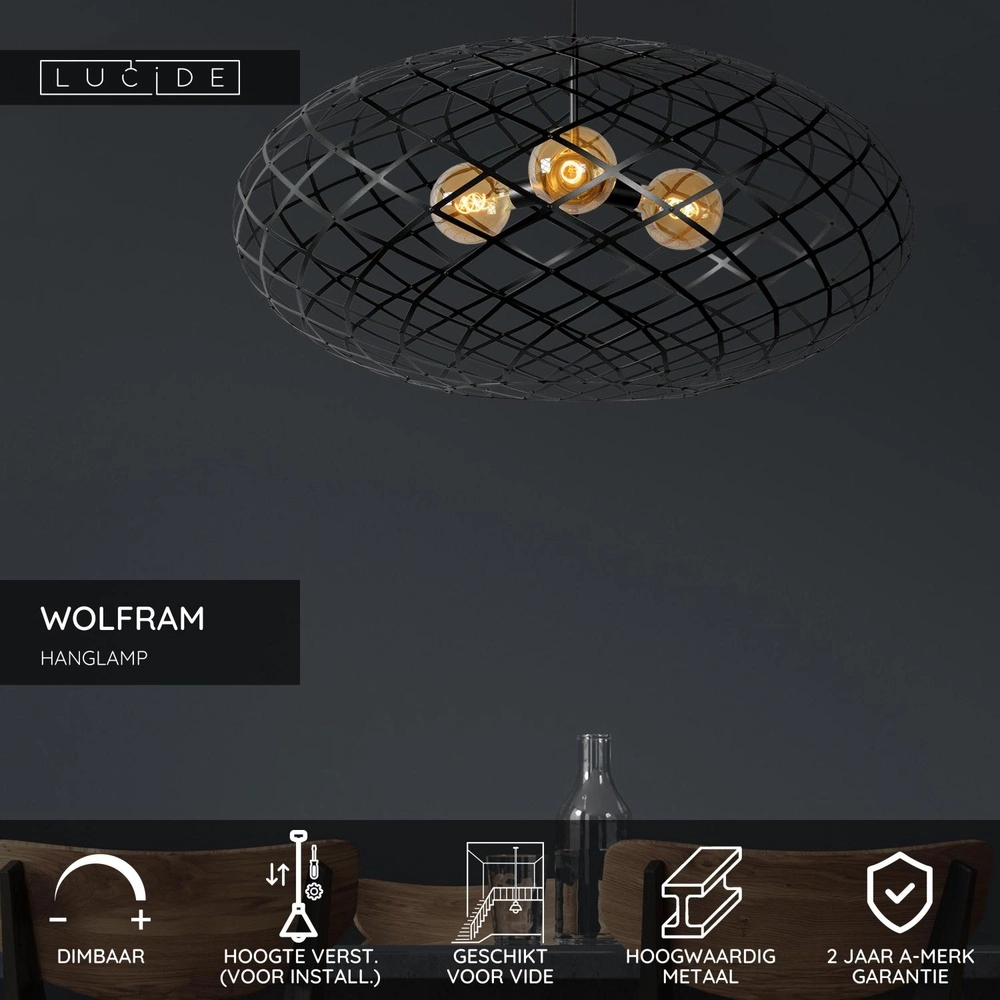 Vide hanglamp Wolfram 3-lichts zwart Lucide 5411212211156