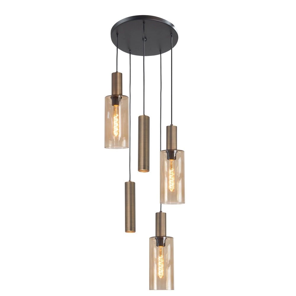 5-lichts hanglamp Perugia zwart met koper brons