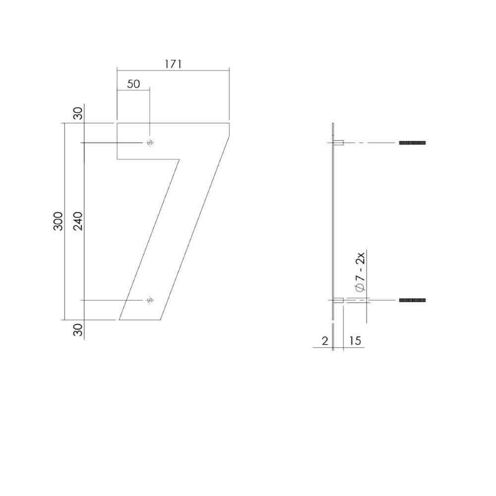 Huisnummer 7 XL Numbra 30cm RVS Intersteel 8714186503140