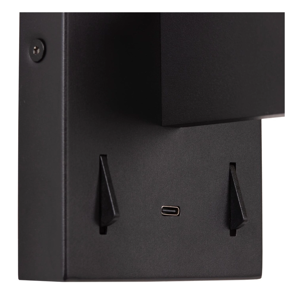 Design wandlamp Finan met leeslamp en USB oplaadpunt zwart Lucide 5411212680020