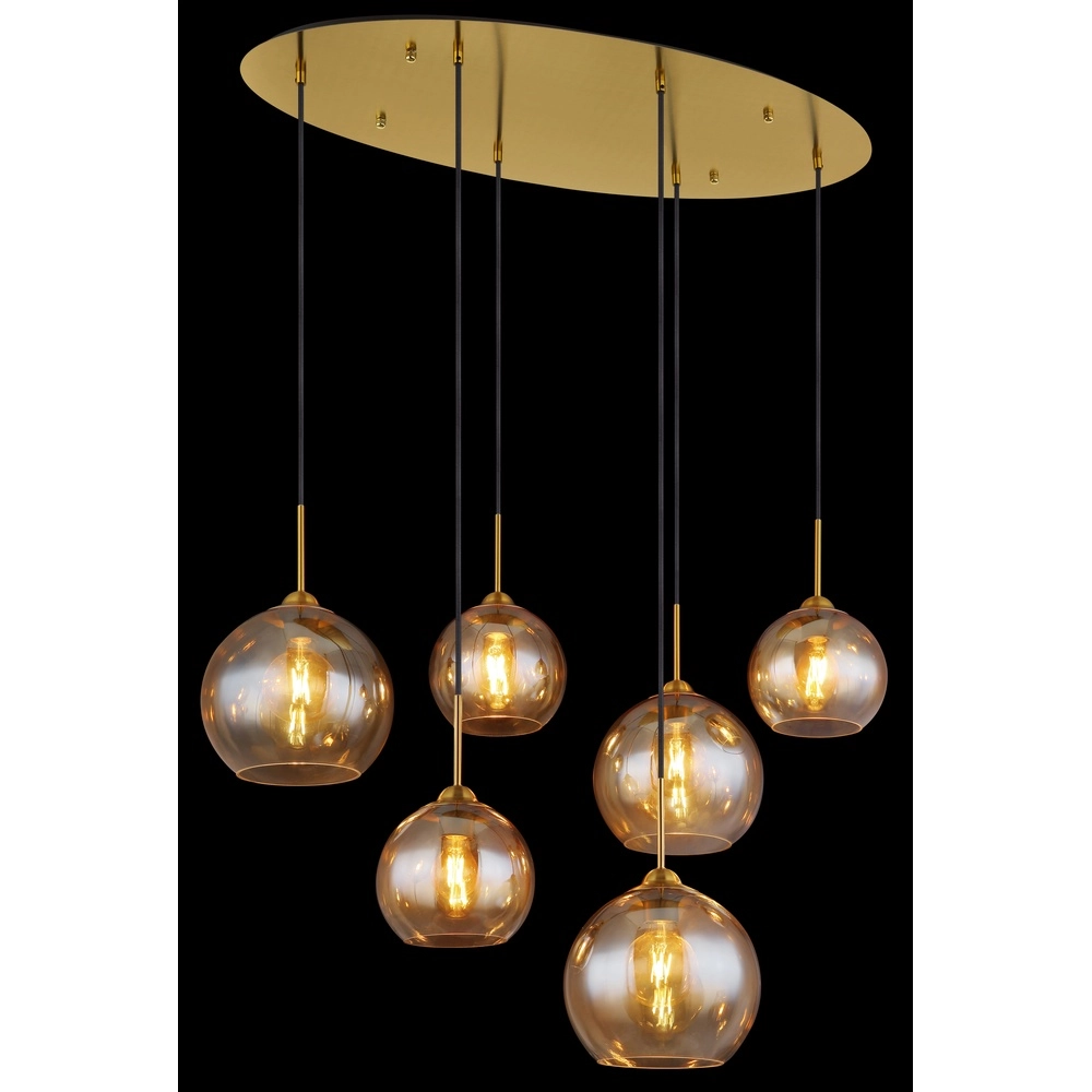 Gouden hanglamp Jamessa 6-lichts met amber glas Globo 9007371435692