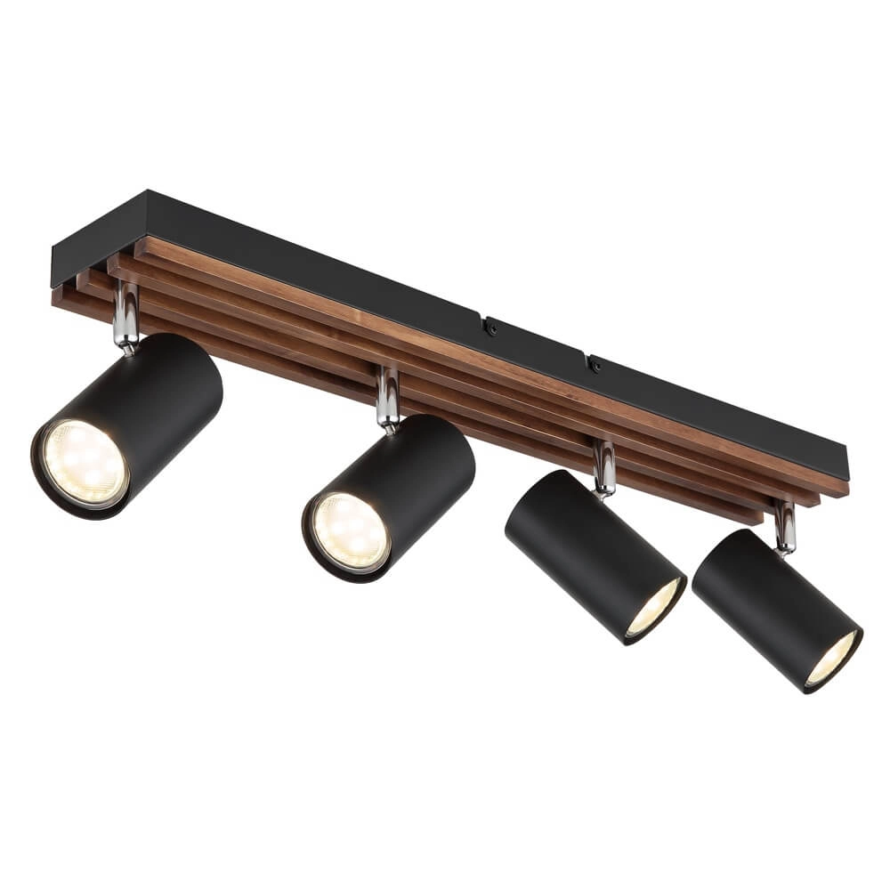 Plafondlamp Kayden 4-lichts zwart met hout