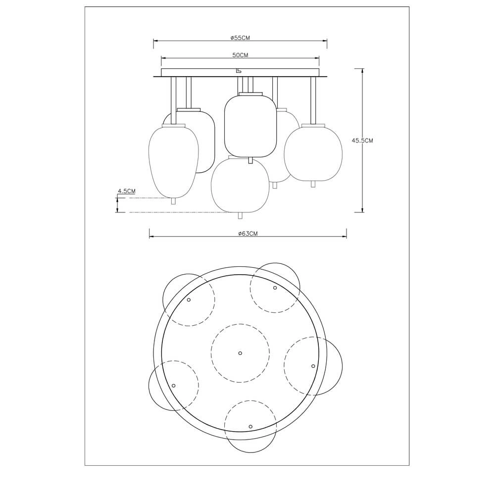 Gouden plafondlamp Blacky I 6-lichts Globo 9007371433490