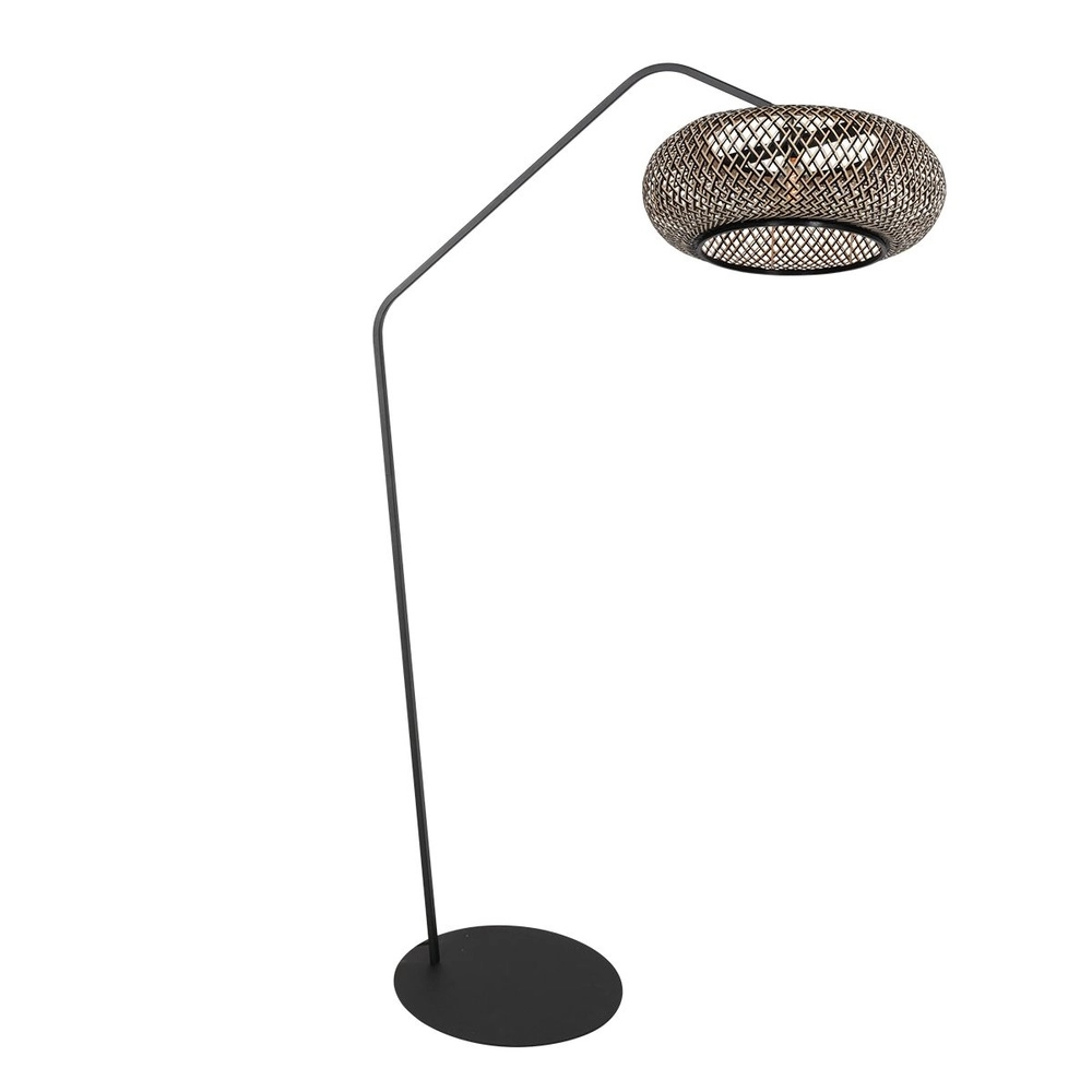 Booglamp ZigZag met zwart en rotan kap Booglamp ZigZag met zwart en rotan kap